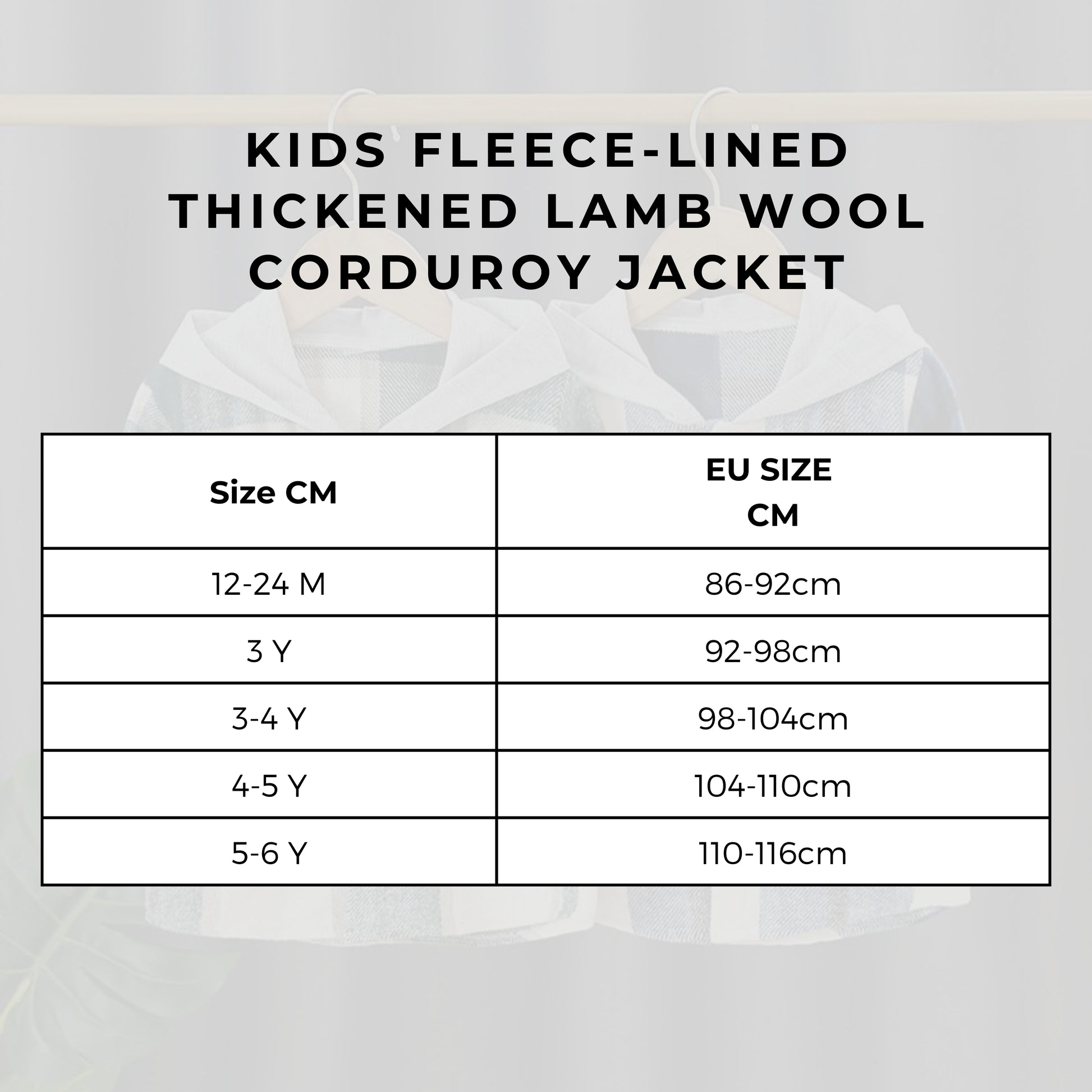 Kids Fleece-lined Thickened Lamb Wool Corduroy Jacket size