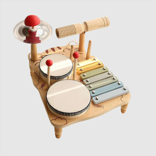 Kids Montessori Early Education Wooden Multifunctional Drum Stand Music Toy
