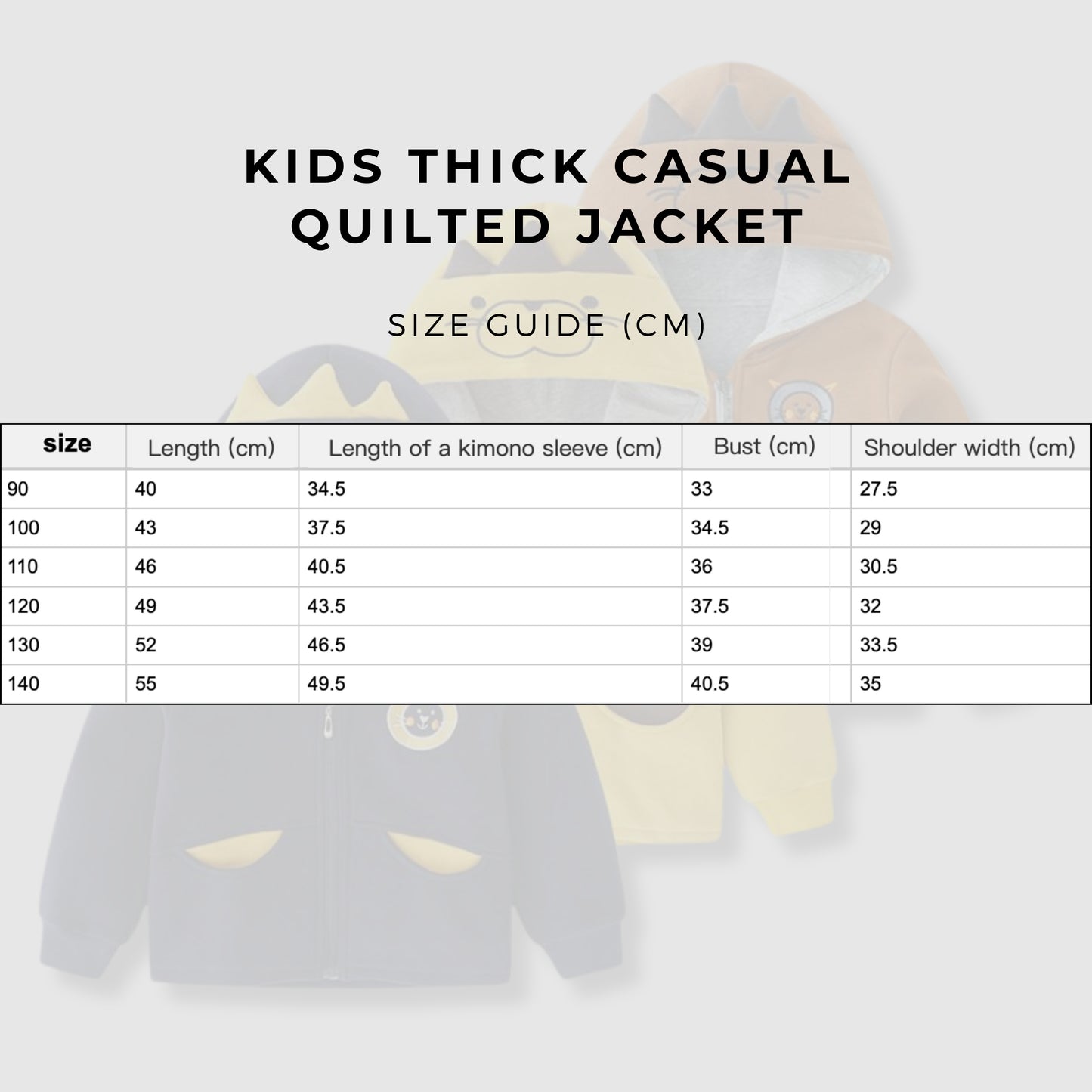 Kids Thick Casual Quilted Jacket size