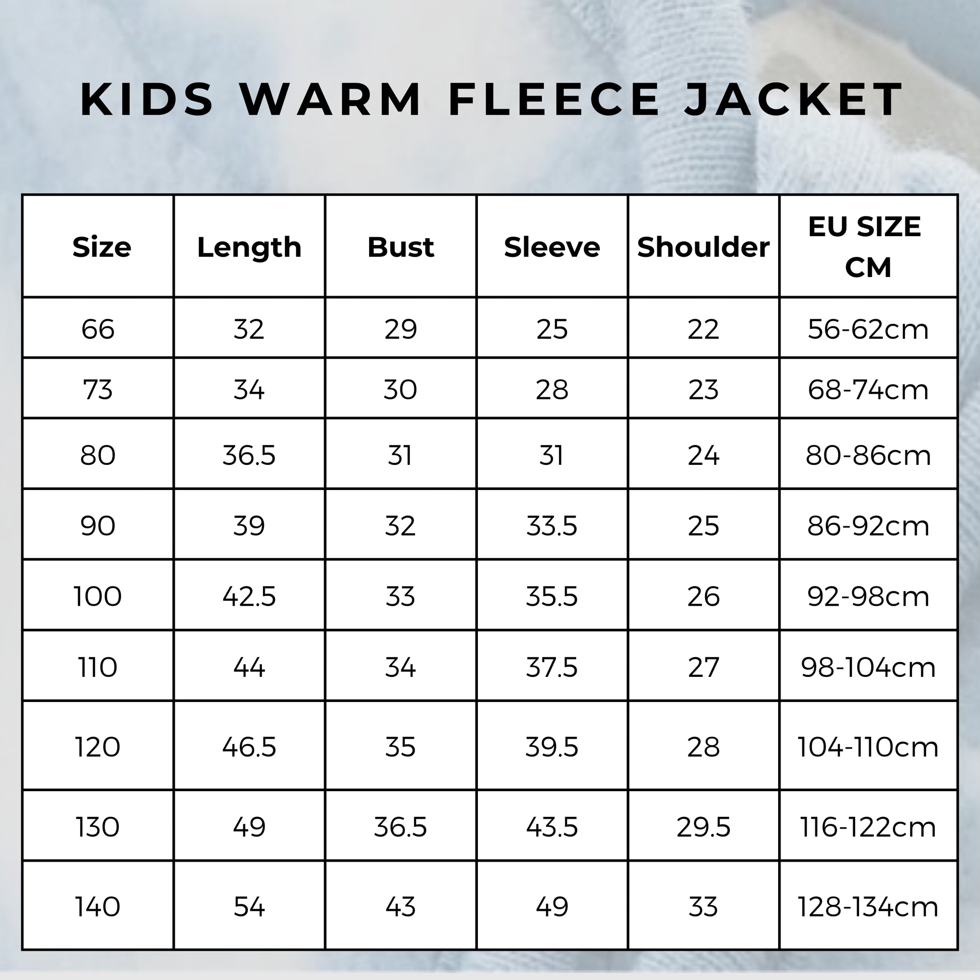 Kids Warm Fleece Jacket size