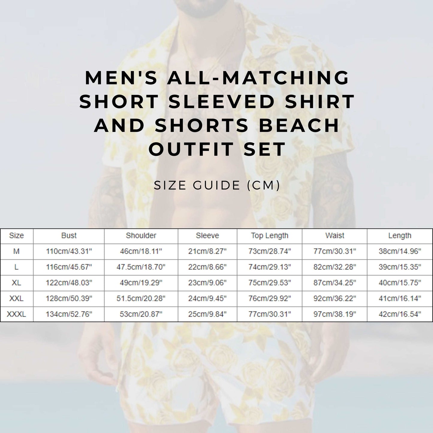 Men's All-matching Short Sleeved Shirt and Shorts Beach Outfit Set size