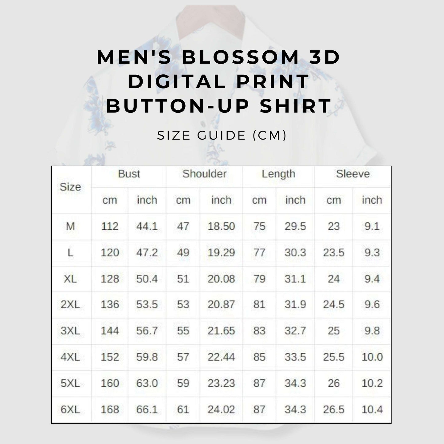 Men's Blossom 3D Digital Print Button-up Shirt size