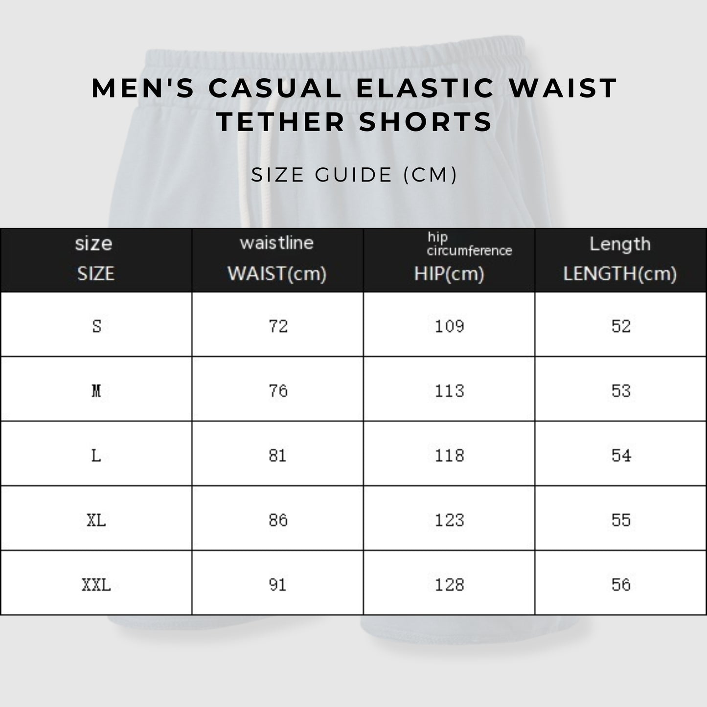 Men's Casual Elastic Waist Tether Shorts size