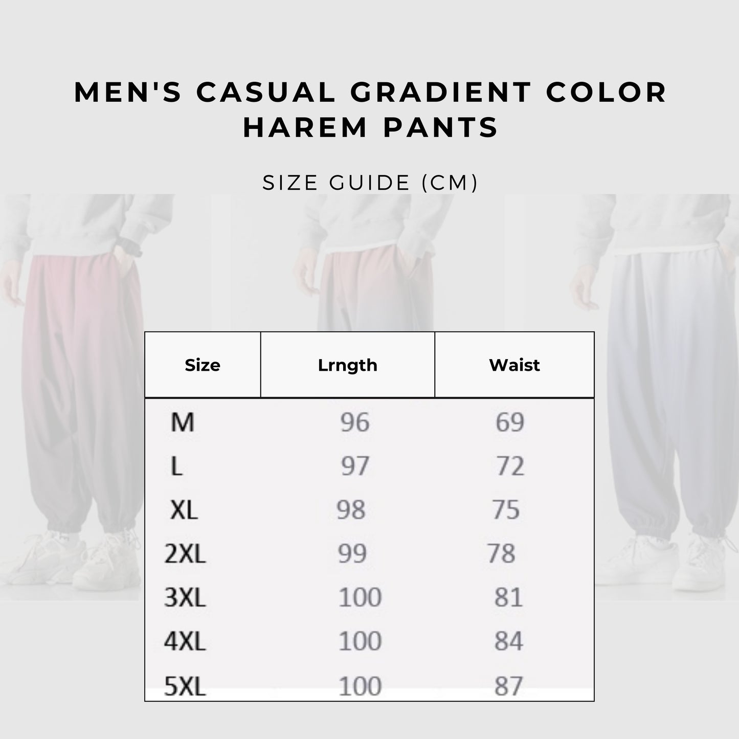 Men's Casual Gradient Color Harem Pants size