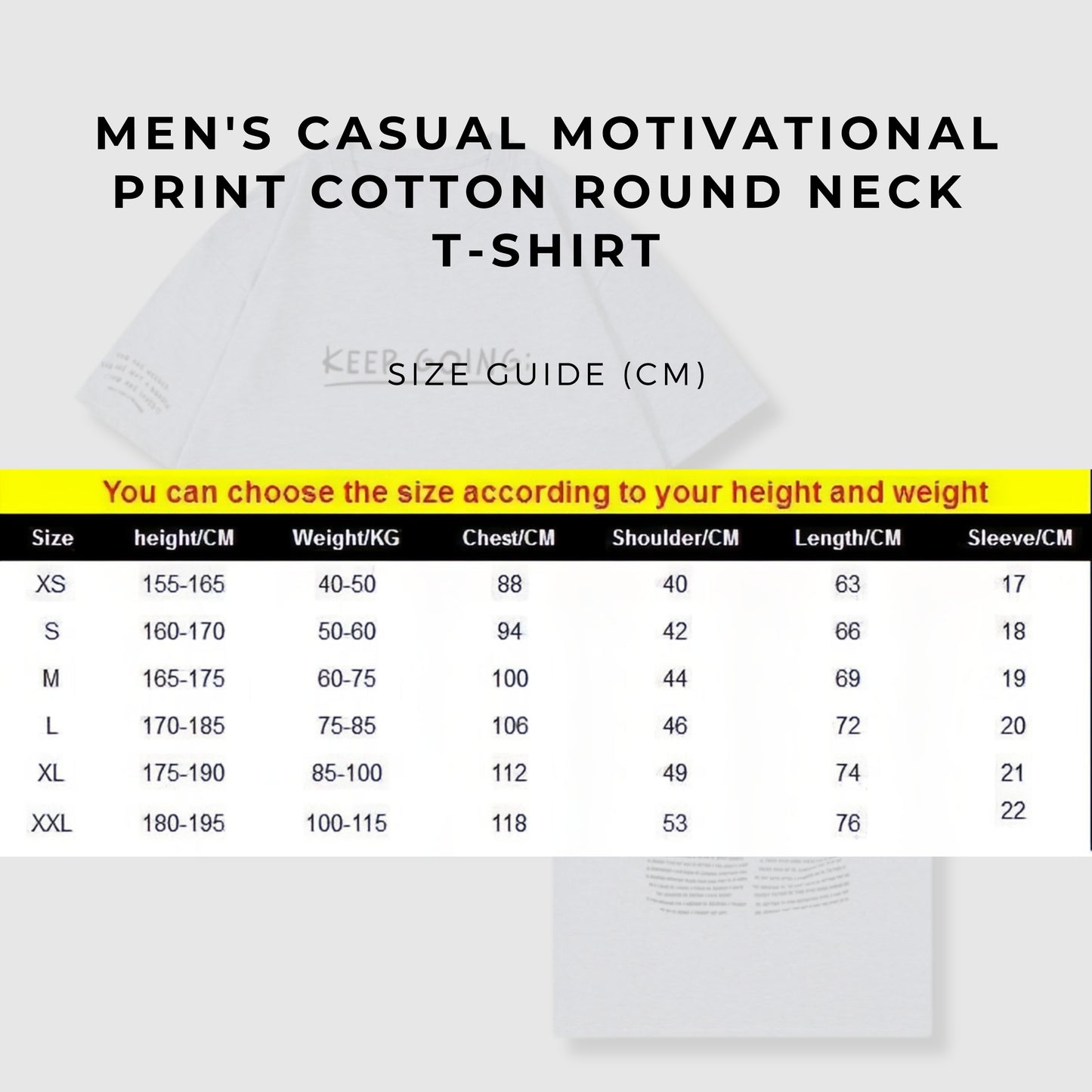 Men's Casual Motivational Print Cotton Round Neck T-shirt size