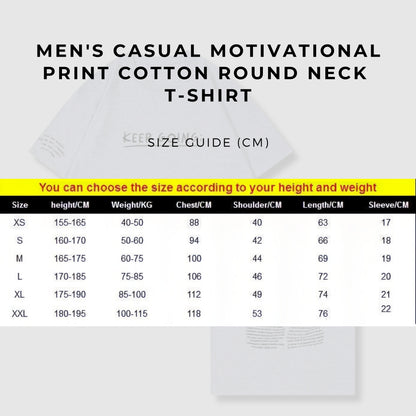Men's Casual Motivational Print Cotton Round Neck T-shirt size