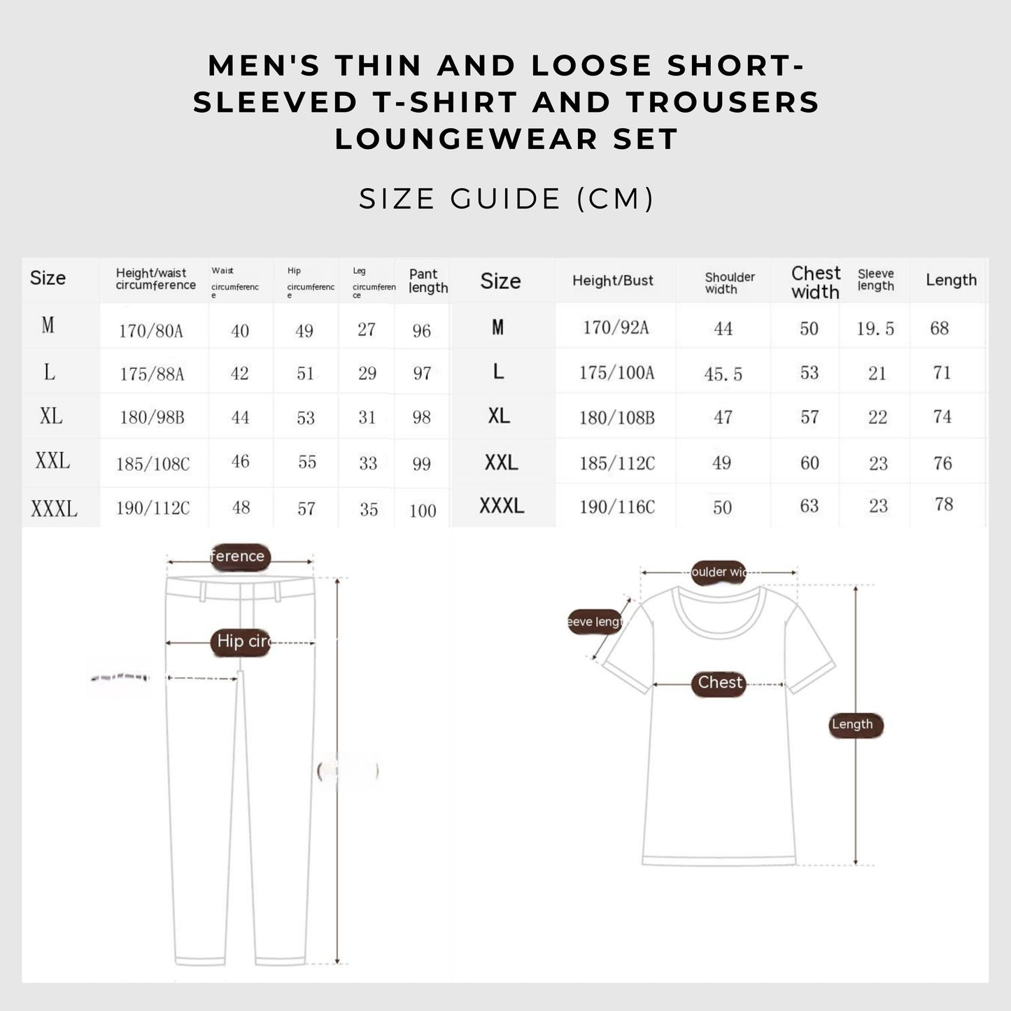 Dünnes und lockeres Loungewear-Set mit kurzärmeligem T-Shirt und Hose für Herren