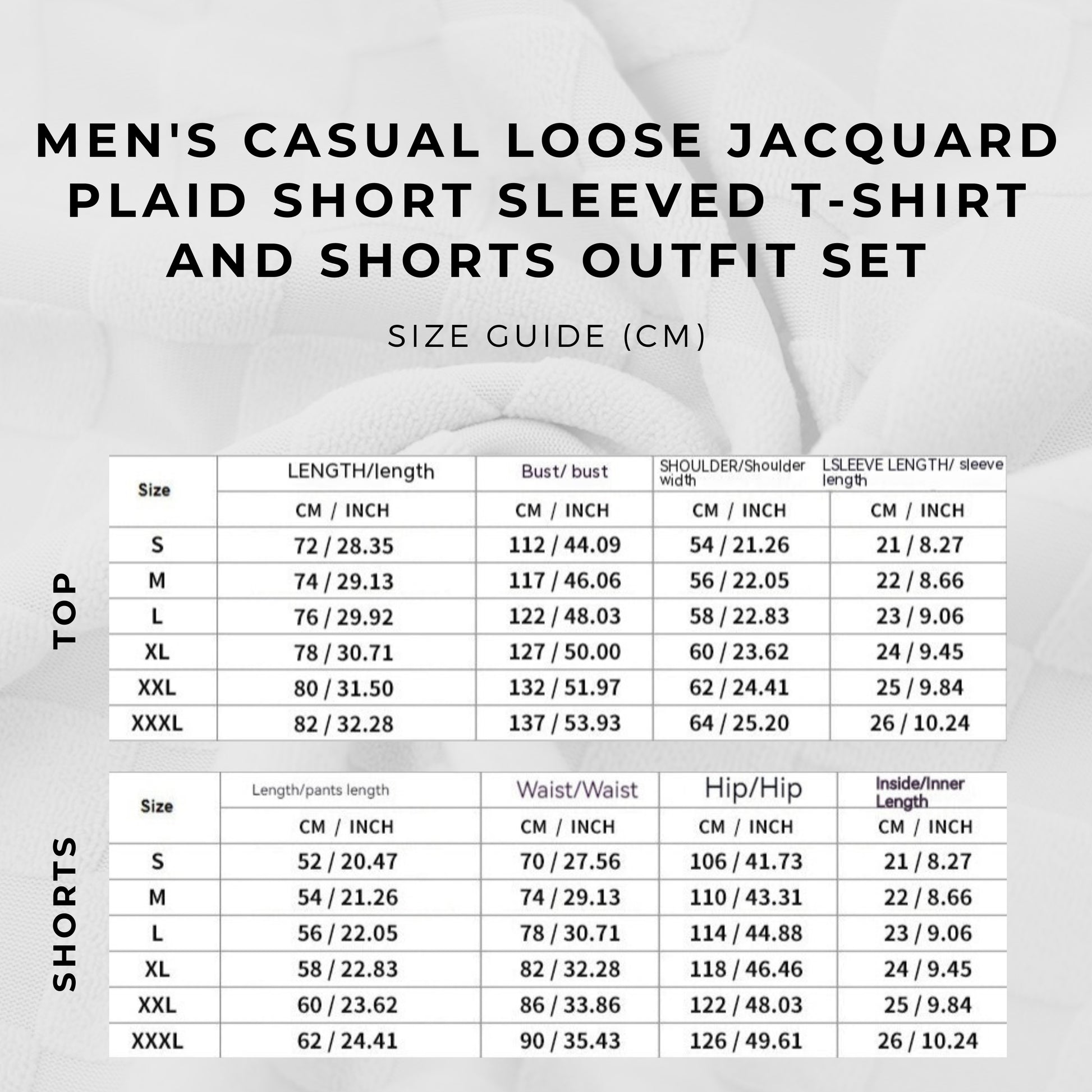 Men's Casual Loose Jacquard Plaid Short Sleeved T-Shirt and Shorts Outfit Set size