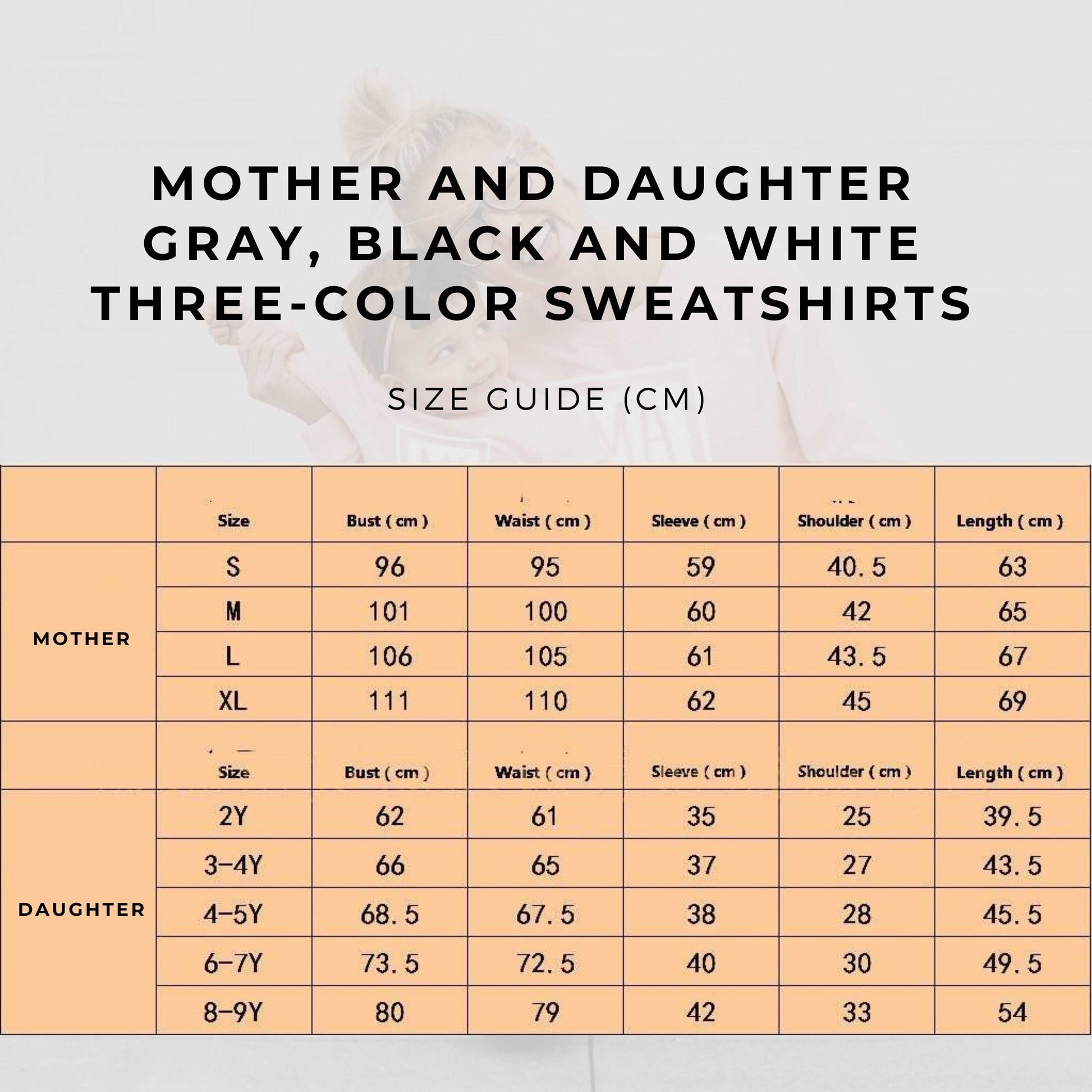 Mother and Daughter Gray, Black And White Three-color Sweatshirts size
