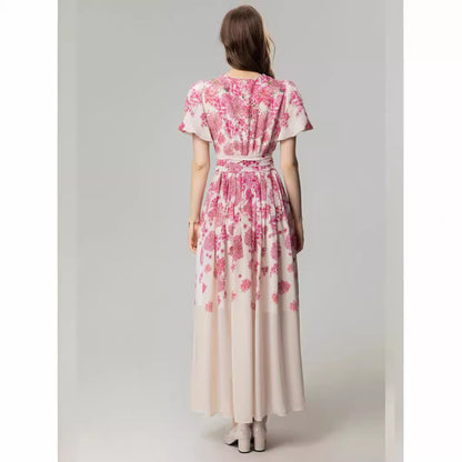 Women's Elegant Waist Sliming Short Sleeve Long Dress