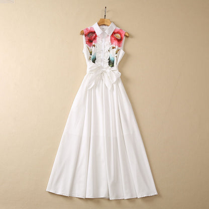 Ärmelloses Kleid mit Blumenmuster und Reverskragen für Damen in Weiß