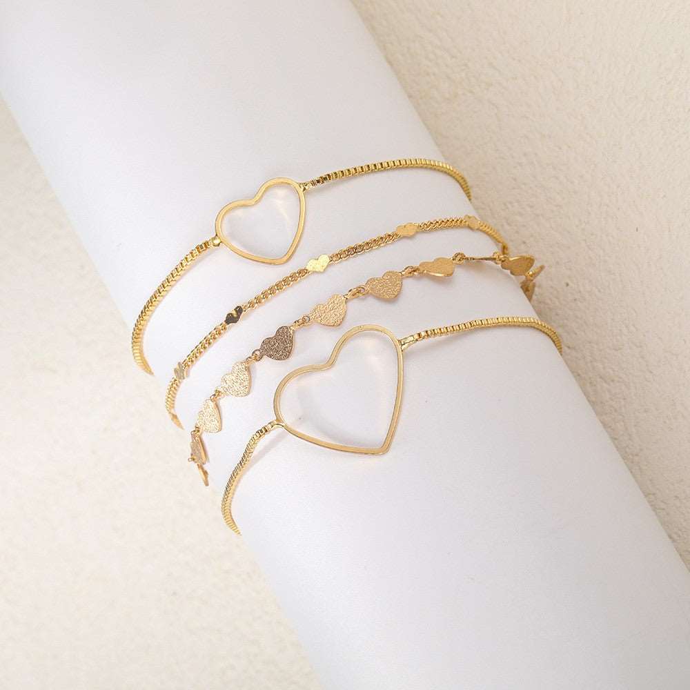 Women's and Men's Simple Metal Multi-layer Six-piece Bracelet Set