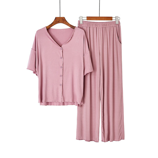 Kurzärmliges Oberteil und Hose-Pyjama für Damen, Loungewear-Set