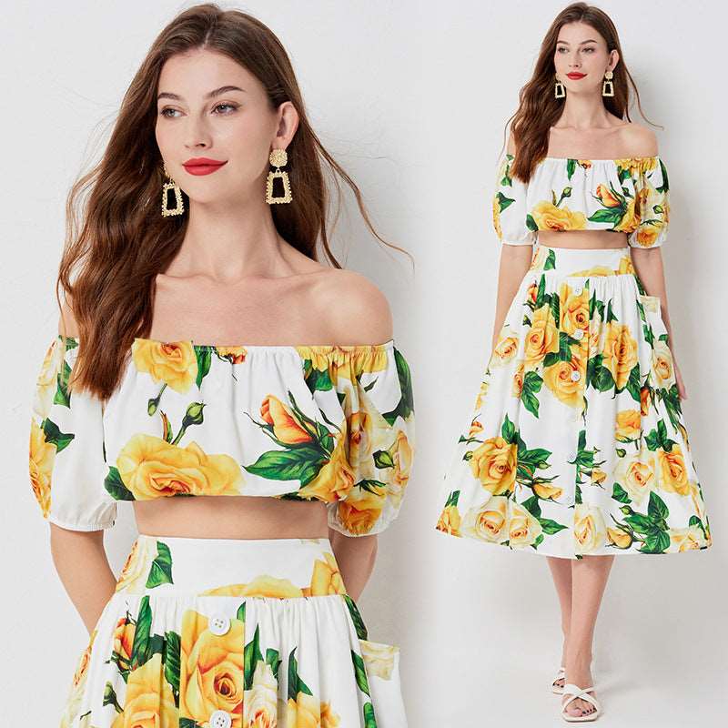 Women's High Waist Clinch Skirt and Top Two-piece Outfit Set