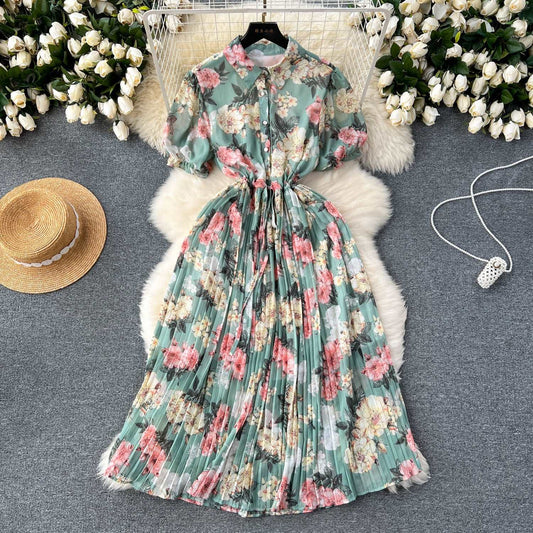 Women's Retro Vacation Style Lace-up Dress