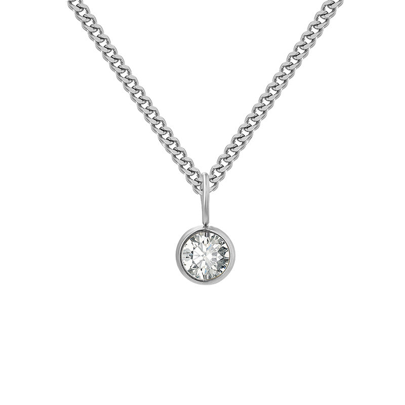 Unisex Stainless Steel Necklace With Diamond Birthstone Pendant