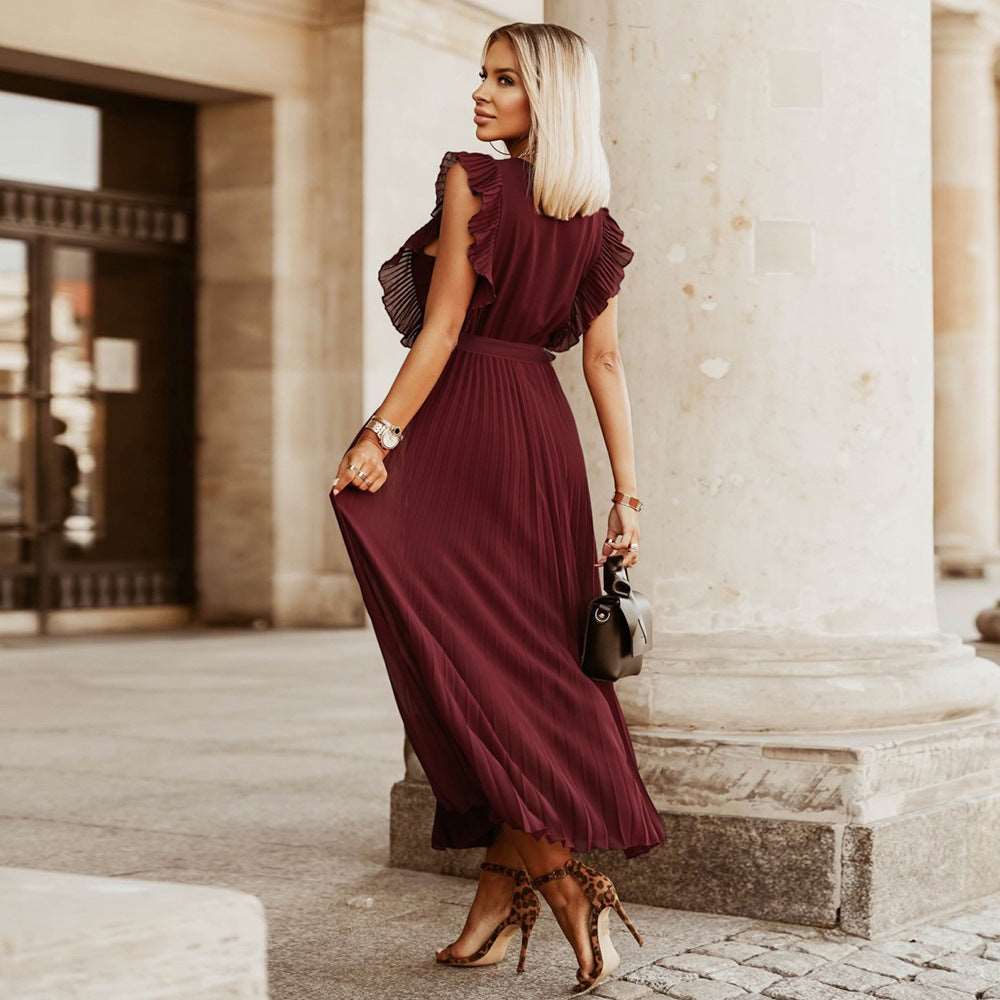 Women's Elegant Ruffle Sleeve Slim Fit Chiffon Dress