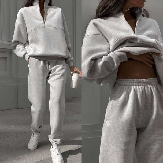 Women's All-matching Thicke Long-sleeved Sweatshirt and Pants Two-piece Outfit Set