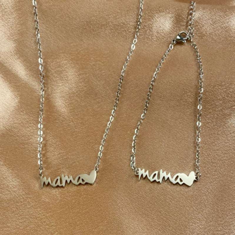 Women's Stainless Steel Mom Necklace or Bracelet and Necklace Set