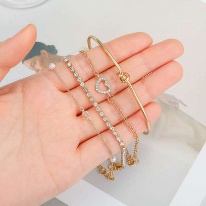 Women's and Men's Simple Metal Multi-layer Six-piece Bracelet Set