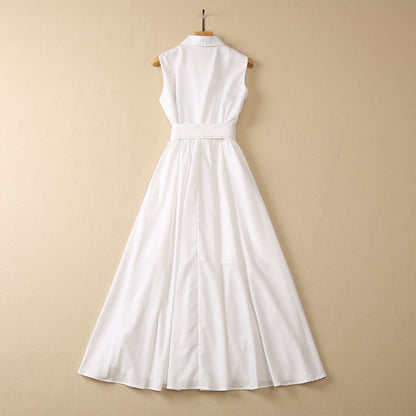 Ärmelloses Kleid mit Blumenmuster und Reverskragen für Damen in Weiß