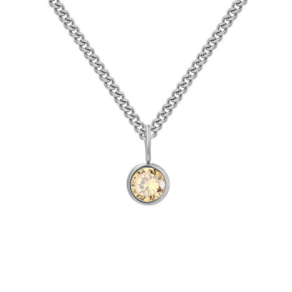 Unisex Stainless Steel Necklace With Diamond Birthstone Pendant