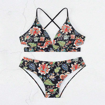 Women's Floral Tie-neck Triangle Two-piece Swimsuit