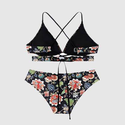 Women's Floral Tie-neck Triangle Two-piece Swimsuit