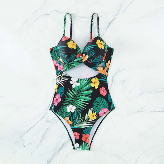 Women's Slimming Floral Hollow Cut One-piece Swimsuit