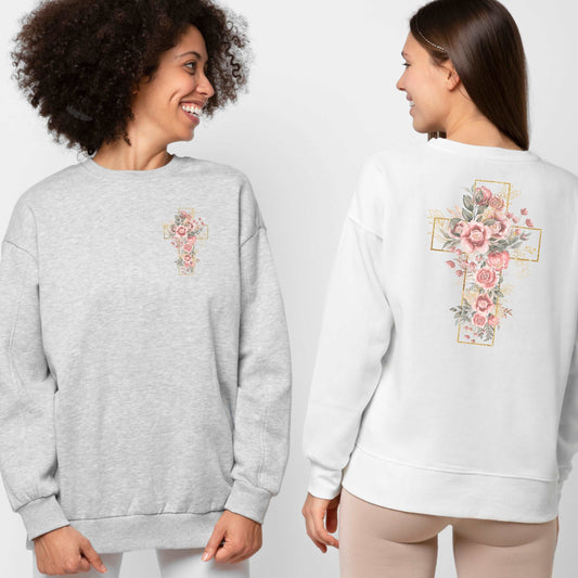 Unisex Blooming Flower Cross Heavy Blend Crewneck Sweatshirt