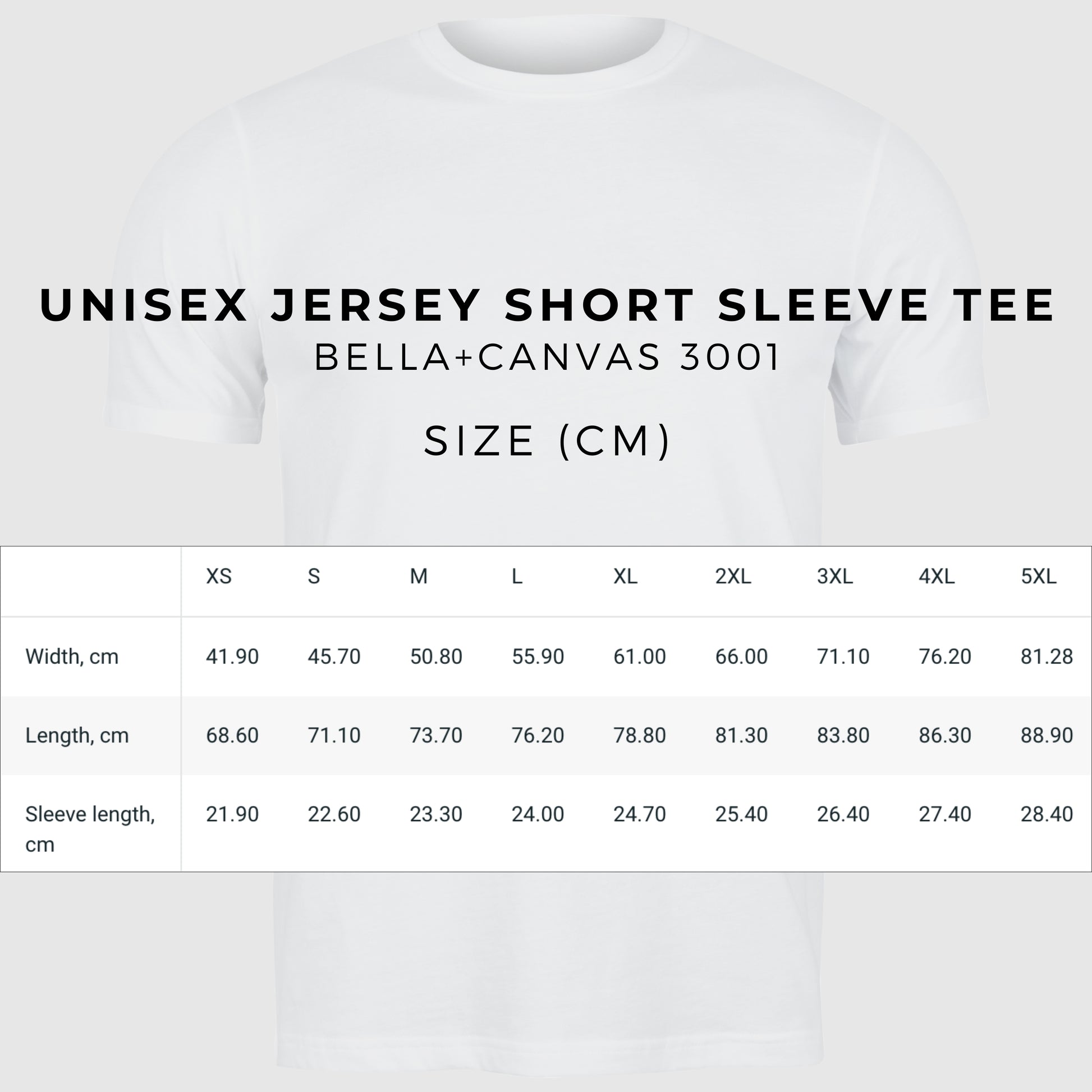 Unisex Personalized Jersey Short Sleeve Tee T-Shirt | Bella+Canvas 3001 size
