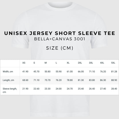 Unisex Personalized Jersey Short Sleeve Tee T-Shirt | Bella+Canvas 3001 size