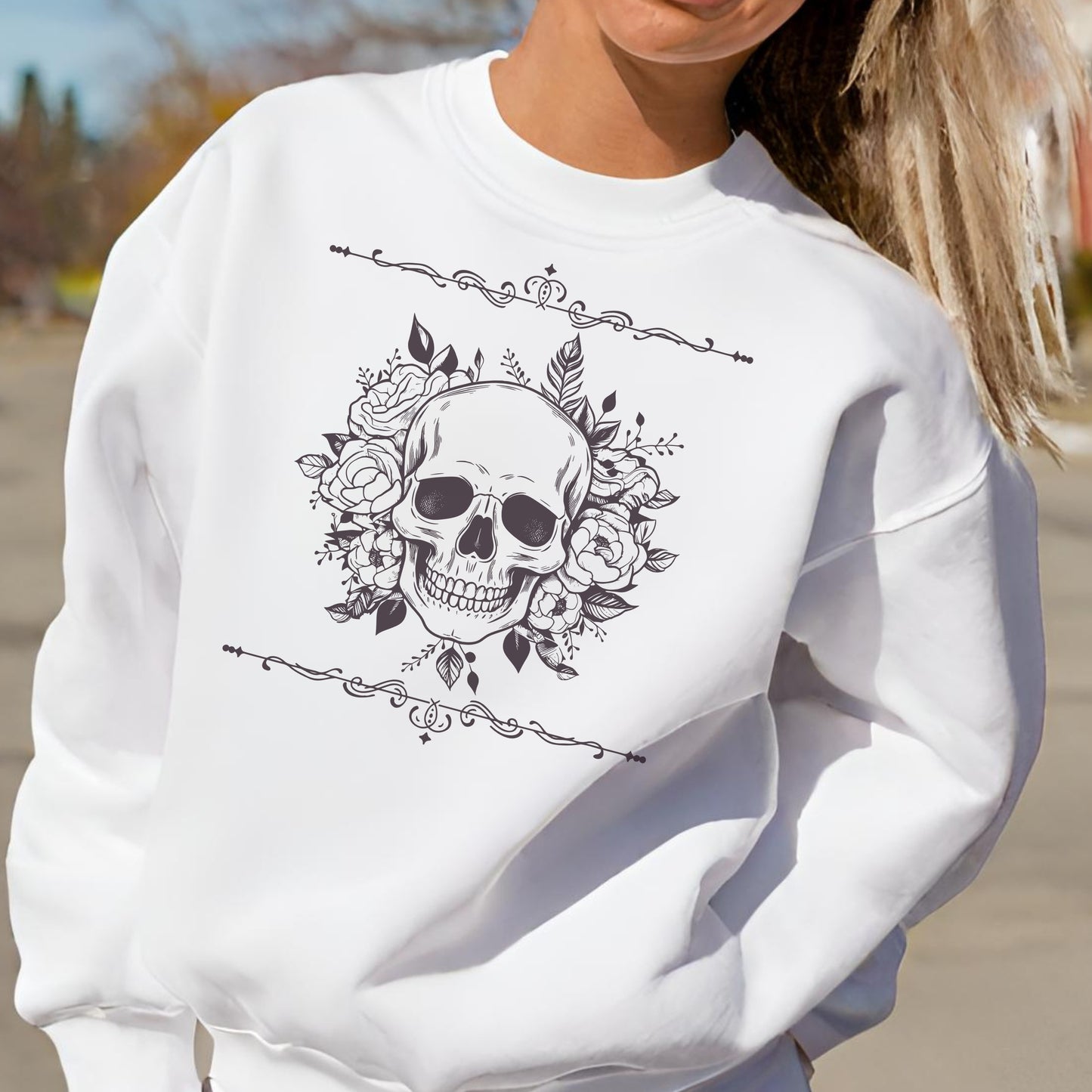 Unisex Vintage Skull Heavy Blend Crewneck Sweatshirt white