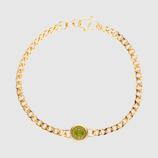 Unisex Sterling Silver Round Olivine Bracelet