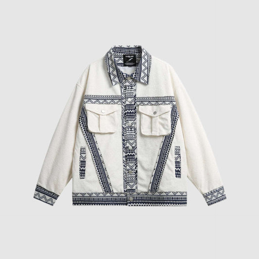 Unisex White Ethnic Pattern Jacket