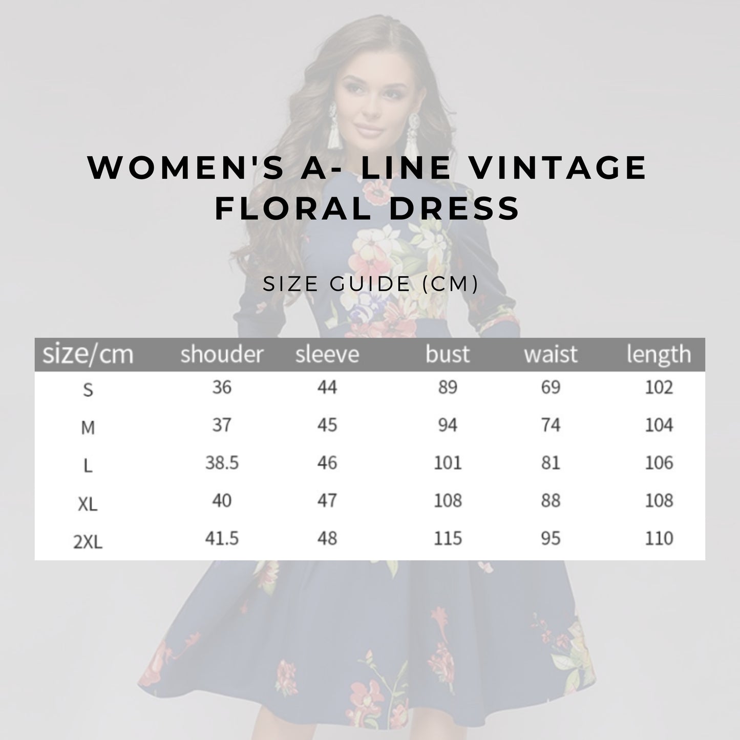 A-Linien-Kleid mit Vintage-Blumenmuster für Damen