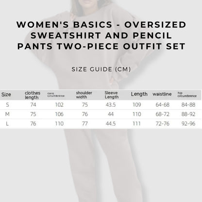 Women's Basics - Oversized Sweatshirt and Pencil Pants Two-piece Outfit Set size