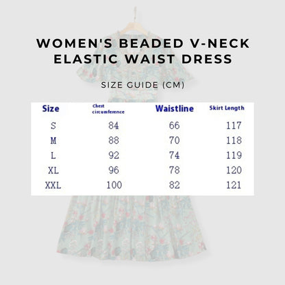 Women's Beaded V-neck Elastic Waist Dress