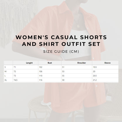 Women's Casual Shorts and Shirt Outfit Set in Solid Color