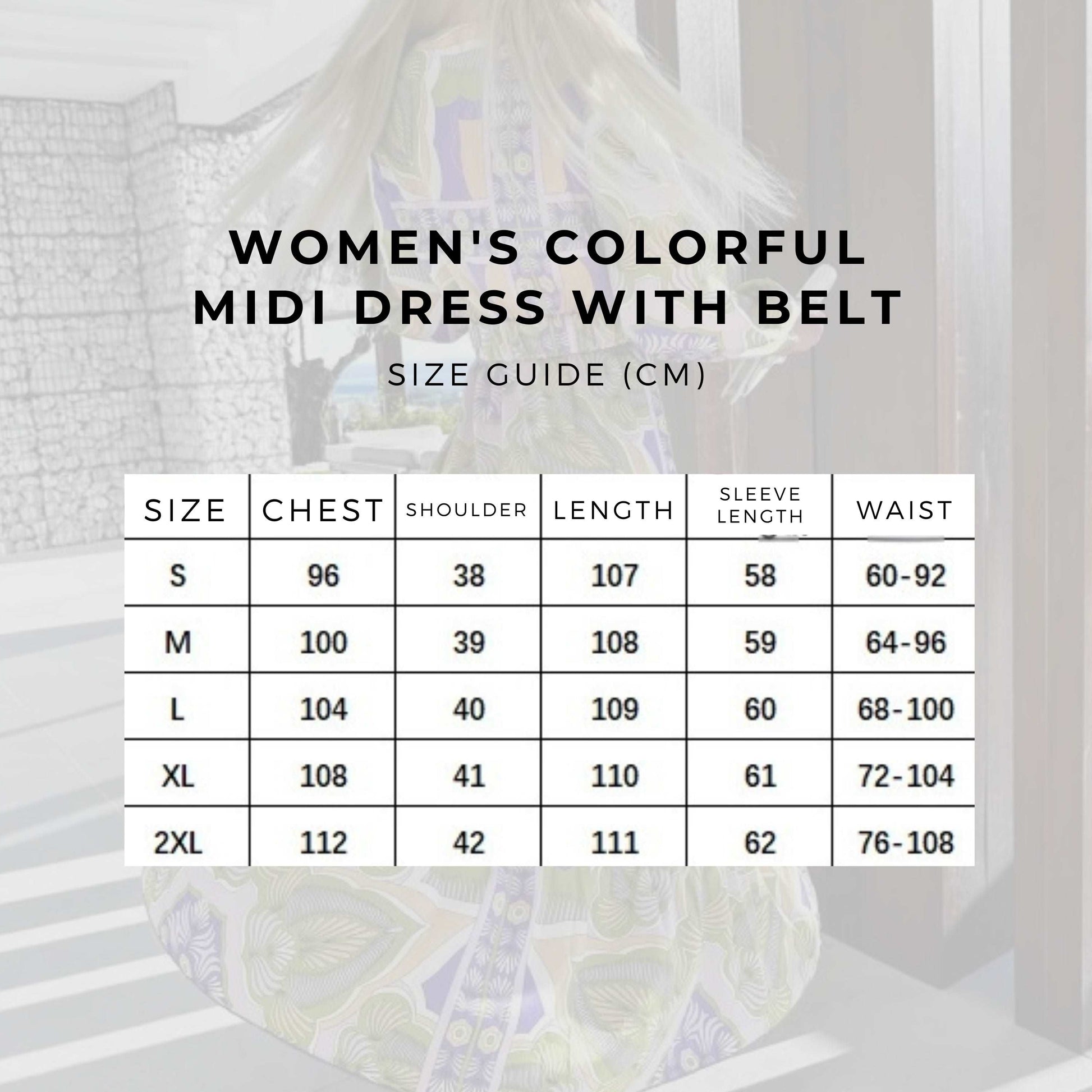 Women's Colorful Midi Dress with Belt