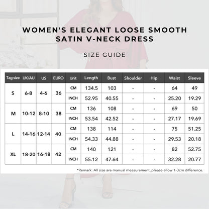 Women's Elegant Loose Smooth Satin V-neck Dress size