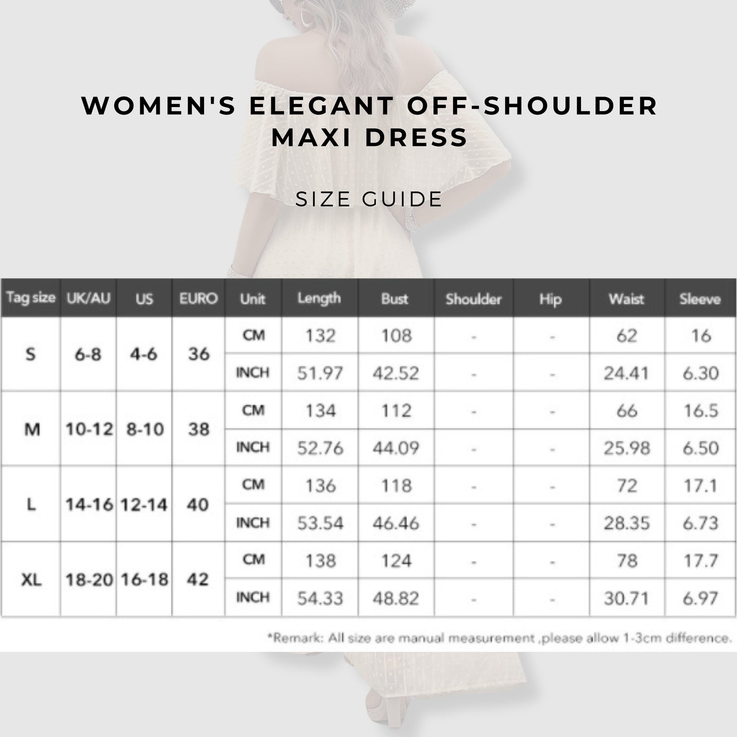 Women's Elegant Off-shoulder Maxi Dress size