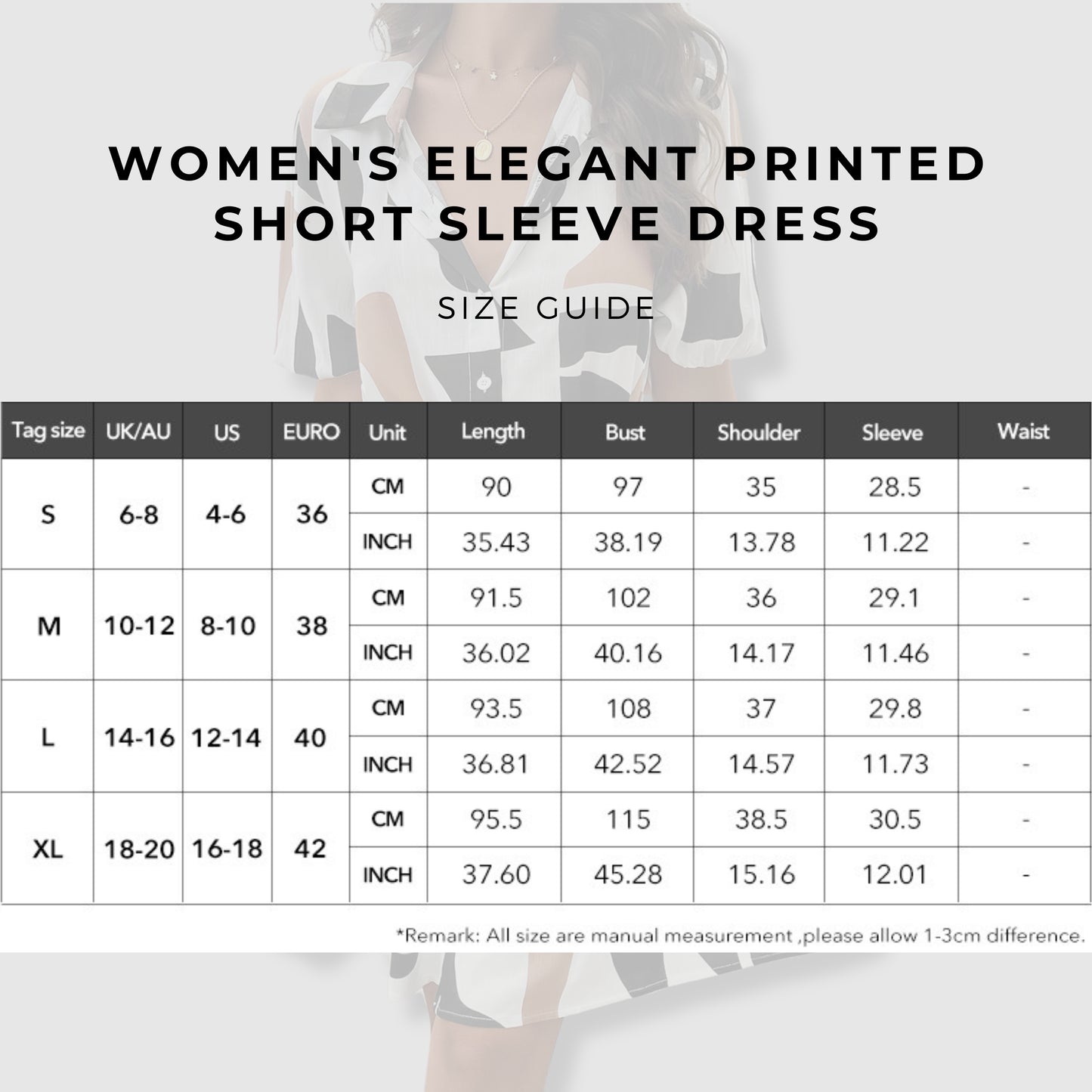 Women's Elegant Printed Short Sleeve Dress size