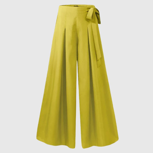 Women’s Elegant Solid Flare High Waist Pleated Wide Leg Pants