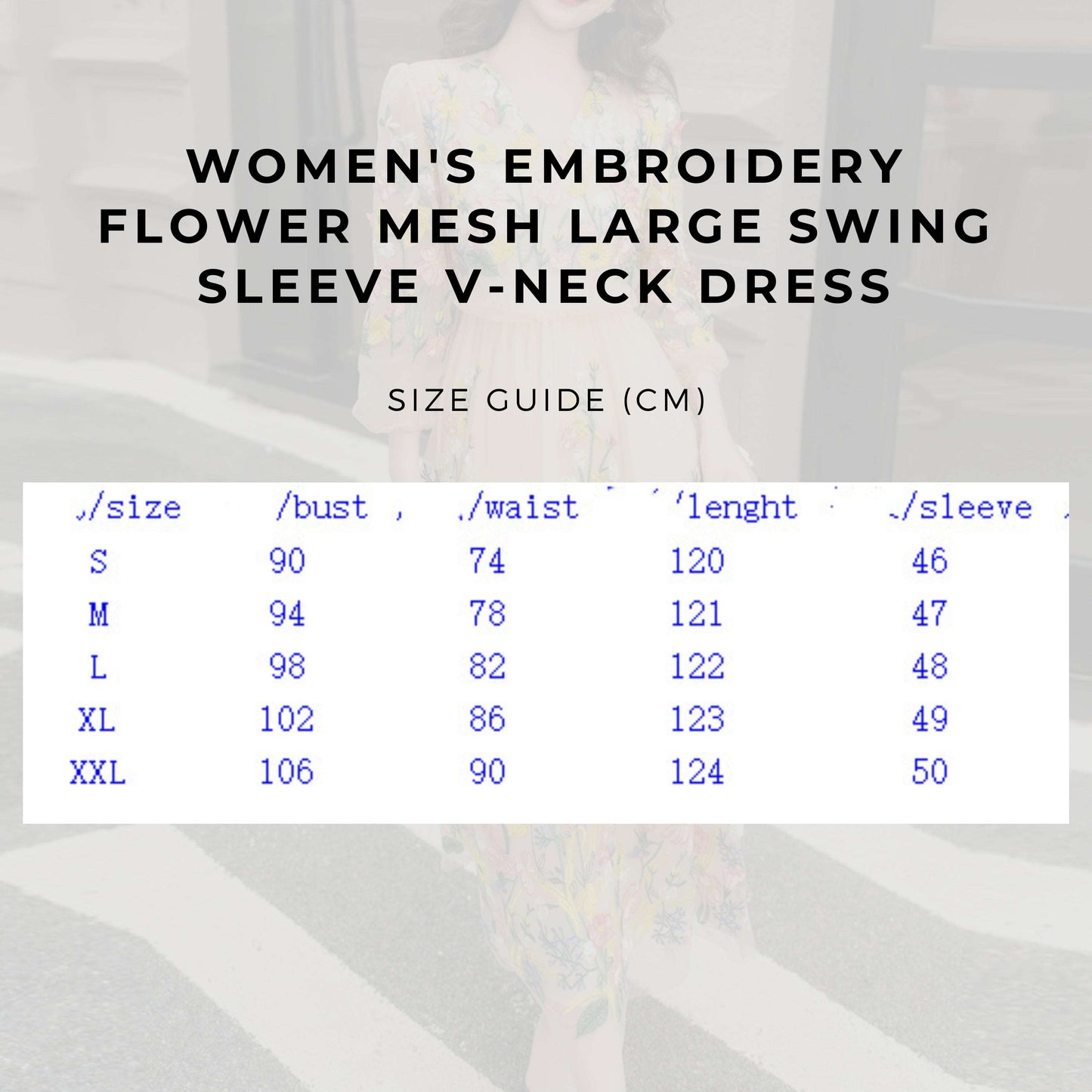 Women's Embroidery Flower Mesh Large Swing Sleeve V-neck Dress