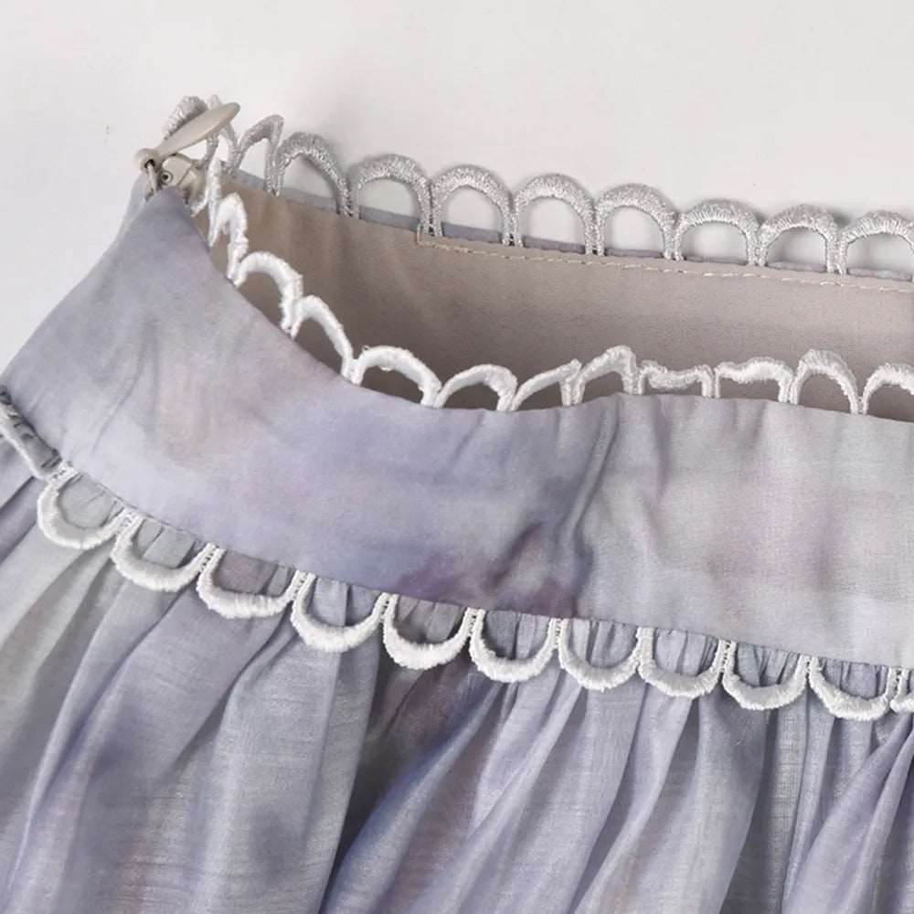 Women's Lace Bubble Sleeve Shirt and Skirt Set