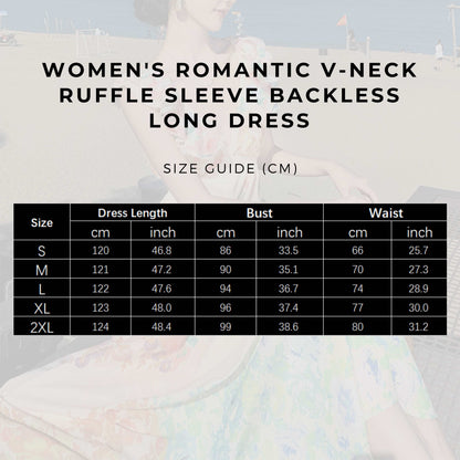Women's Romantic V-neck Ruffle Sleeve Backless Long Dress