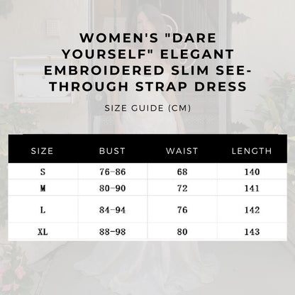 Women's "Dare Yourself" Elegant Embroidered Slim See-through Strap Dress