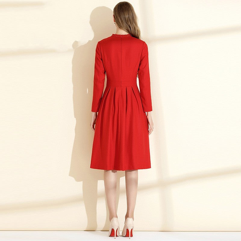 Women's Elegant Red Wool Dress