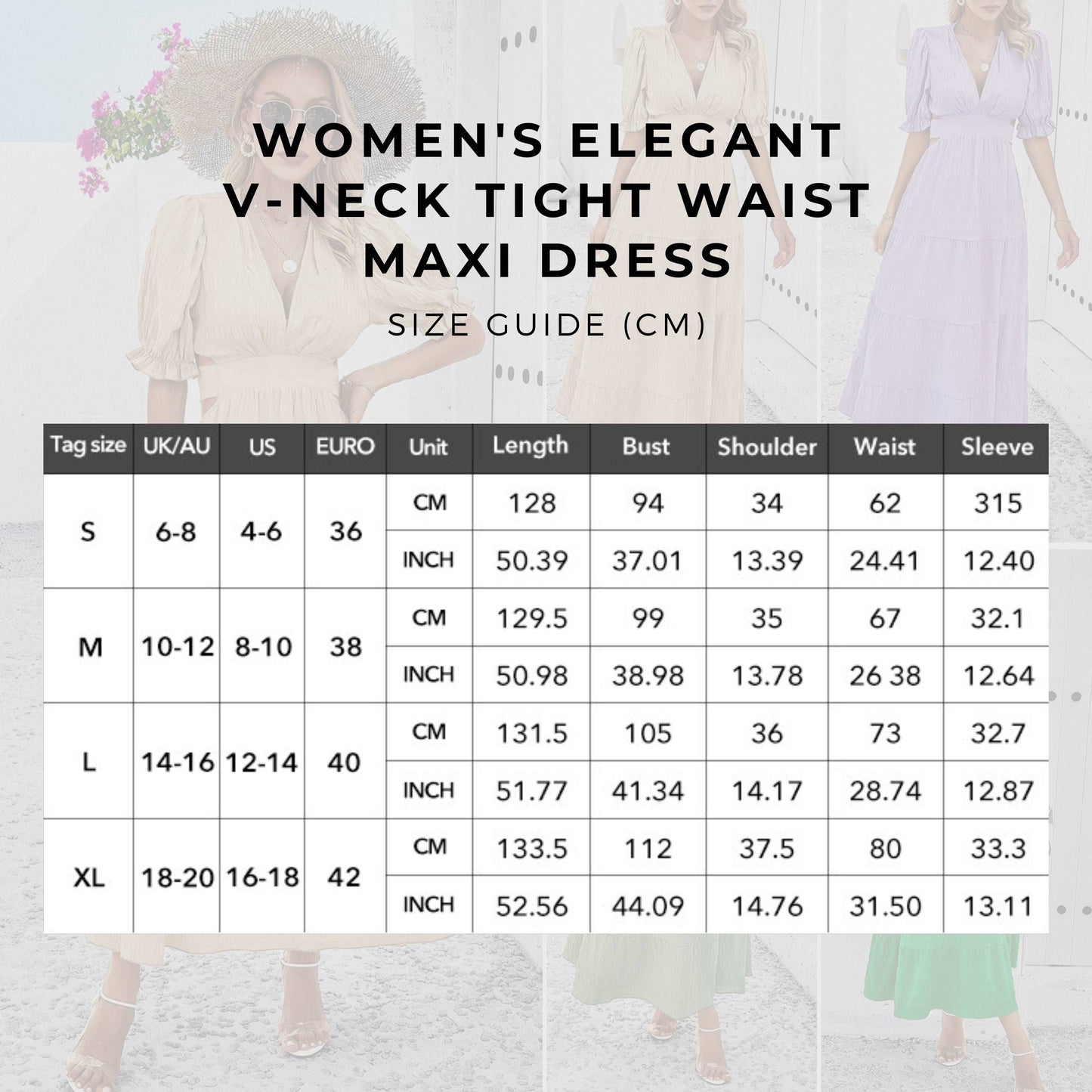 Women's Elegant V-neck Tight Waist Maxi Dress